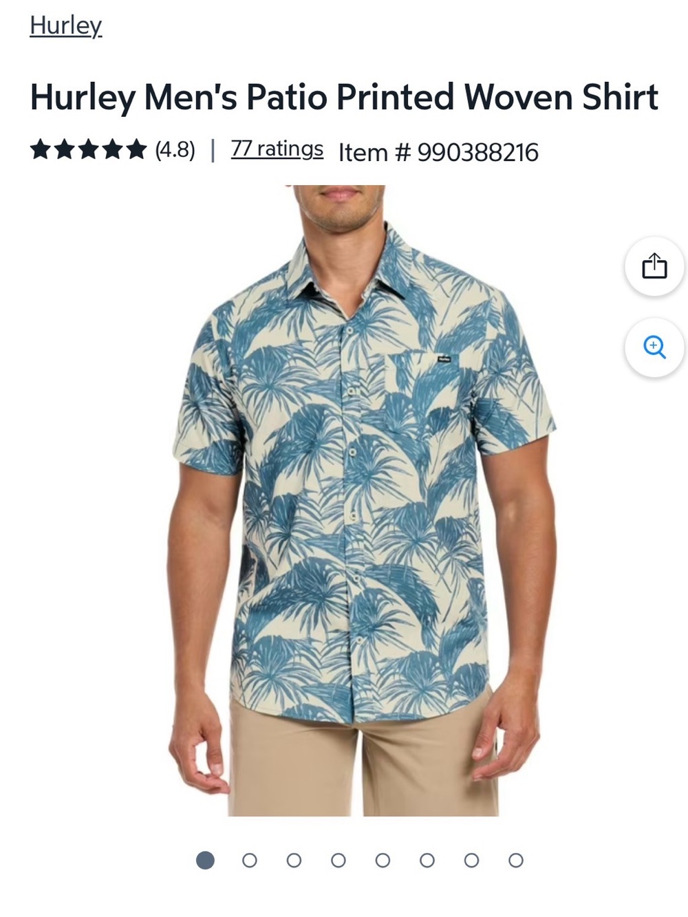 Hurley Men's Blue Palm-Print Short-Sleeve Button-Down Shirt